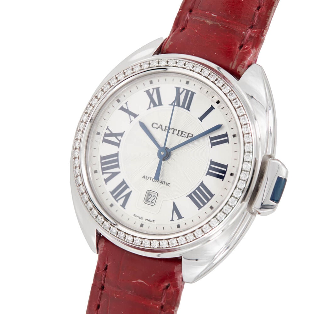 Pre-Owned Cartier Cle De Cartier 31mm Silver Dial Leather Strap Watch image number 1