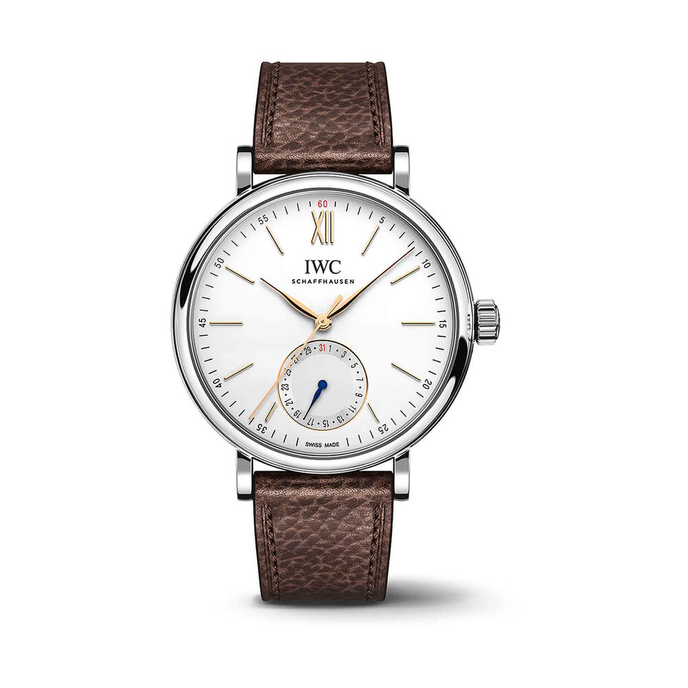 IWC Schaffhausen Portofino Pointer Date 39mm Silver Dial Brown Leather Strap Watch image number 0