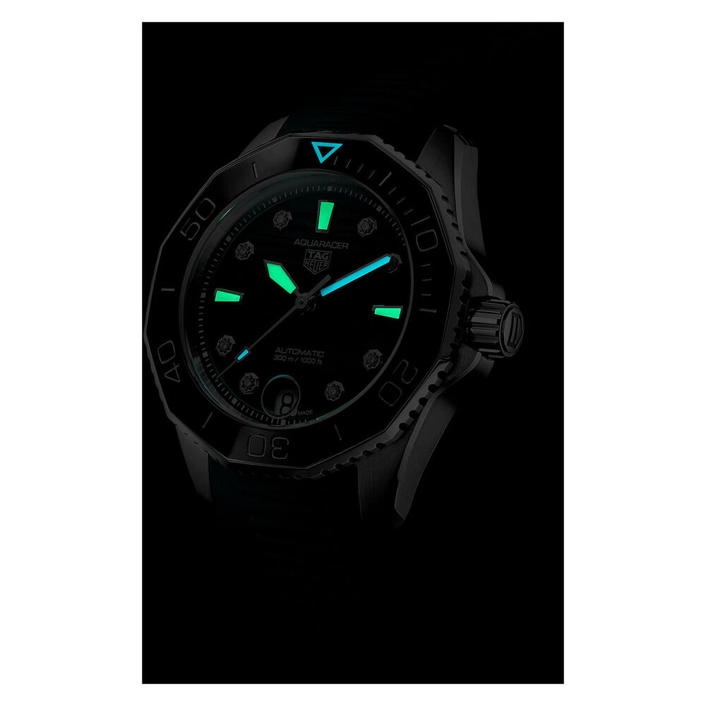 TAG  Heuer Aquaracer Professional 300 Date 36mm Green Dial Diamond Dots Rubber Strap Watch image number 3