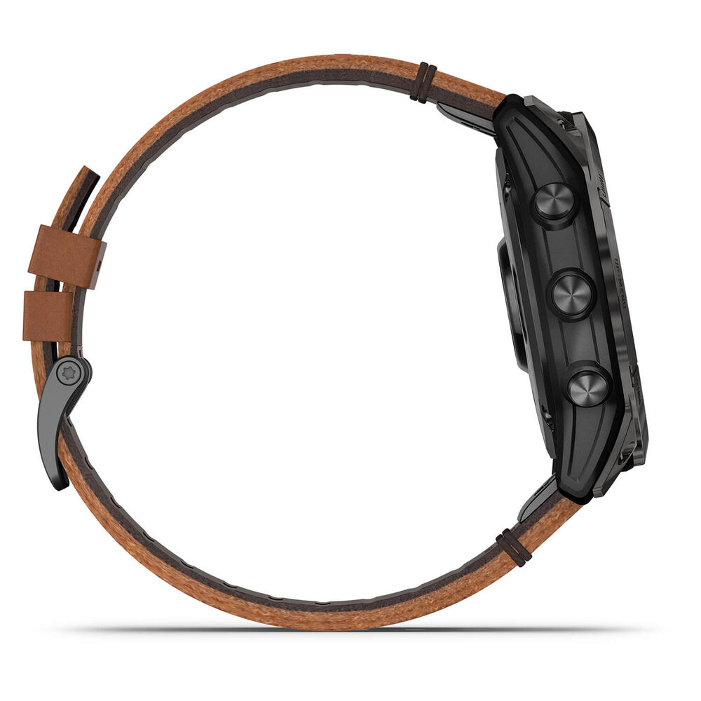 Garmin Epix Pro Gen 2 Sapphire 51mm DLC Titanium Case Brown Leather Strap Watch image number 7