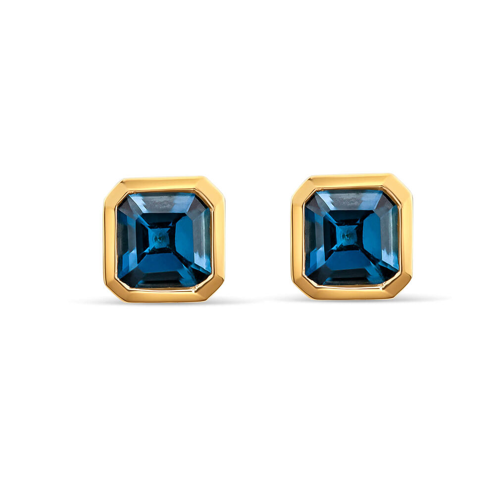 9ct Yellow Gold Cushion Blue Topaz Stud Earrings image number 0