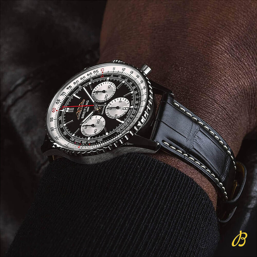 Breitling Navitimer B01 Chronograph 46 Black Dial Silver Details Black Strap Watch image number 6