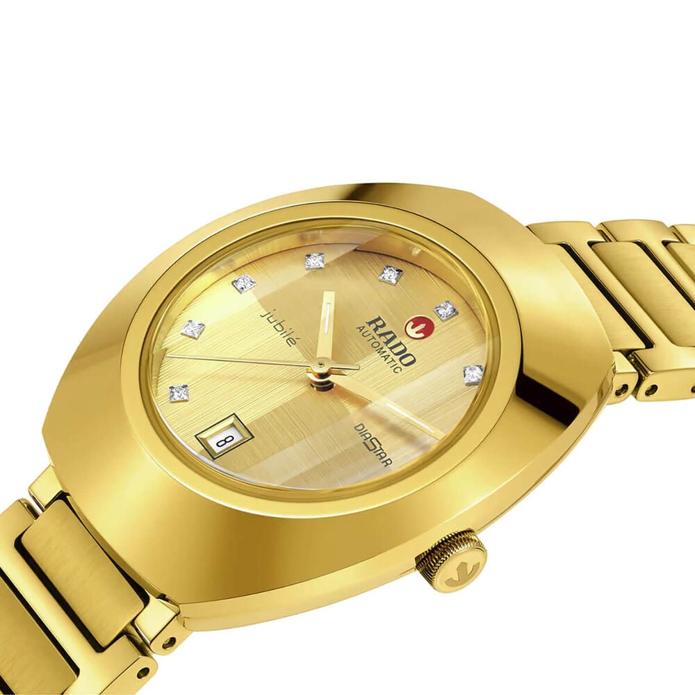 Rado DiaStar Original Automatic 30mm Yellow Gold Dial Diamond Dots PVD Steel Bracelet Watch image number 6