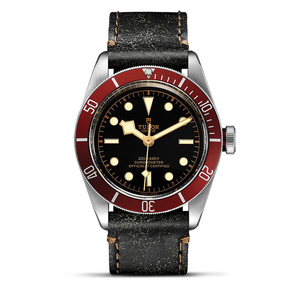 Pre-Owned TUDOR Black Bay 41mm Black Dial Burgundy Bezel Leather Strap Watch