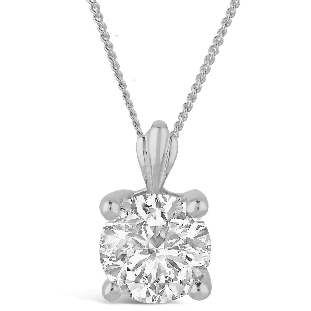 9ct White Gold 7MM Four Claw Cubic Zirconia Set Pendant (Chain Included)