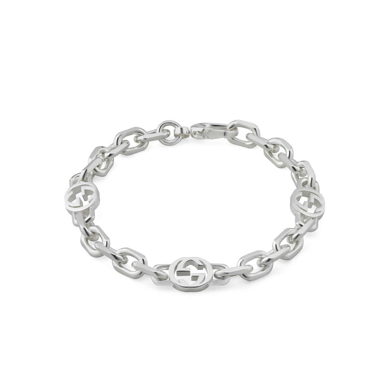 Gucci Interlocking Small Sterling Silver Bracelet Size L 7