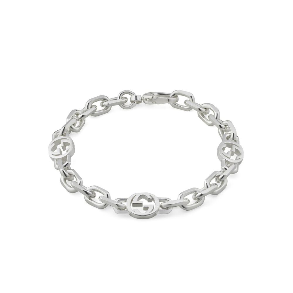 Gucci Interlocking Small Sterling Silver Bracelet  (Size L, 7")