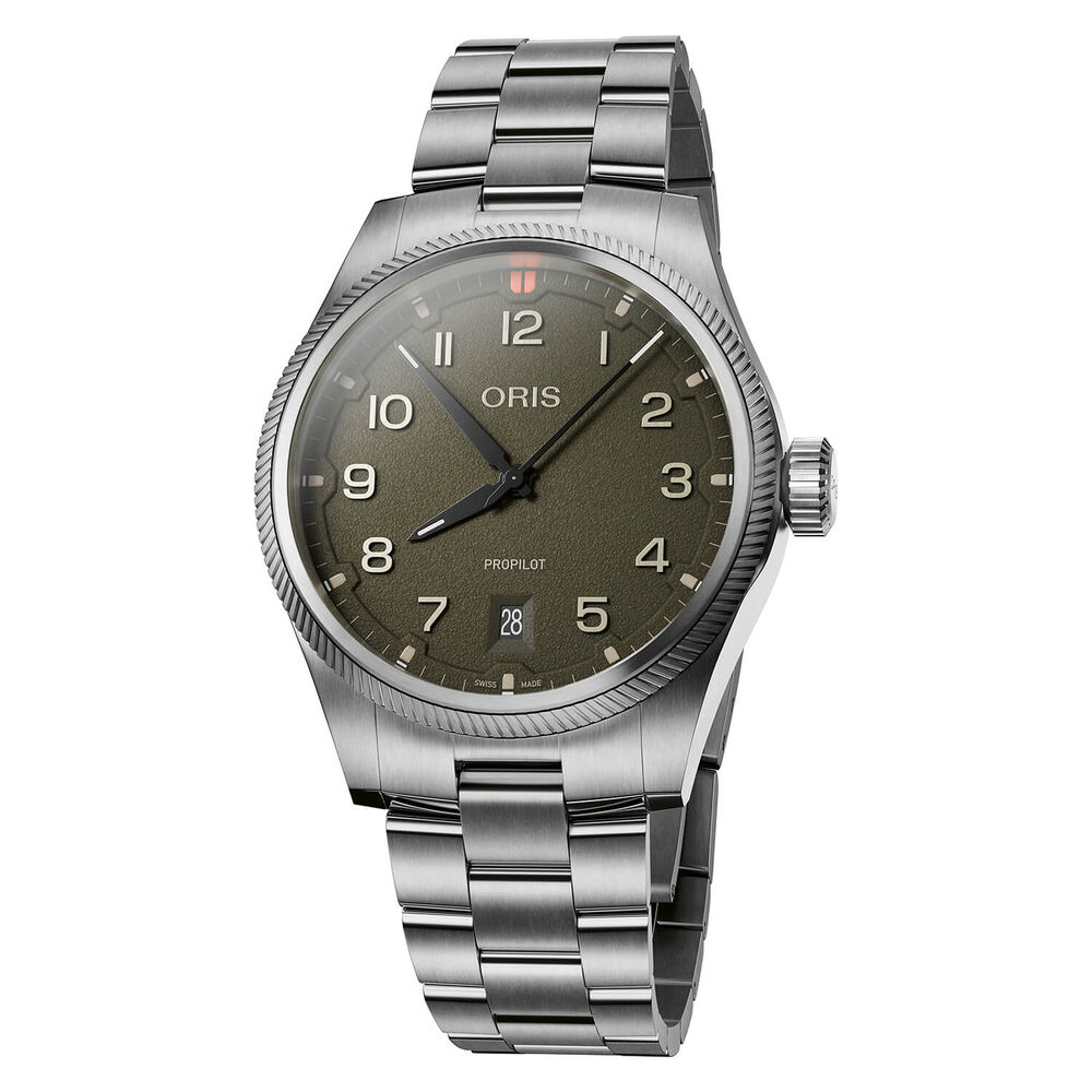 Oris ProPilot Date 41mm Green Moss Dial Stainless Steel Bracelet Watch image number 0