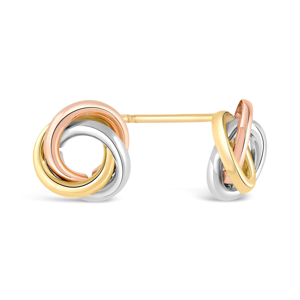 9ct three colour gold open knot stud earrings