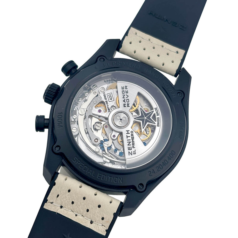 Pre-Owned Zenith El Primero Chronomaster Range Rover 42mm Black Dial Leather Strap Watch image number 3