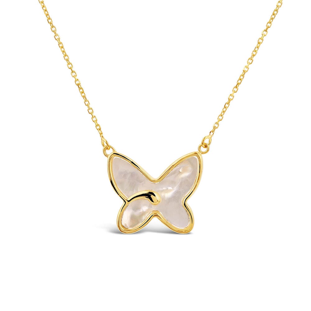 9ct Yellow Gold Mother of Pearl Butterfly Necklet image number 0