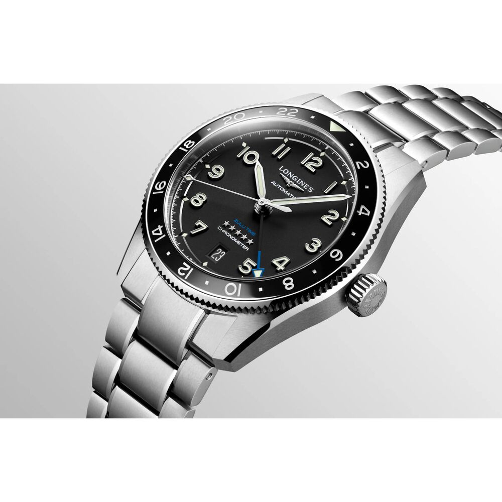 Longines Spirit Zulu 39mm Black Dial Ceramic Case Steel Bracelet Watch