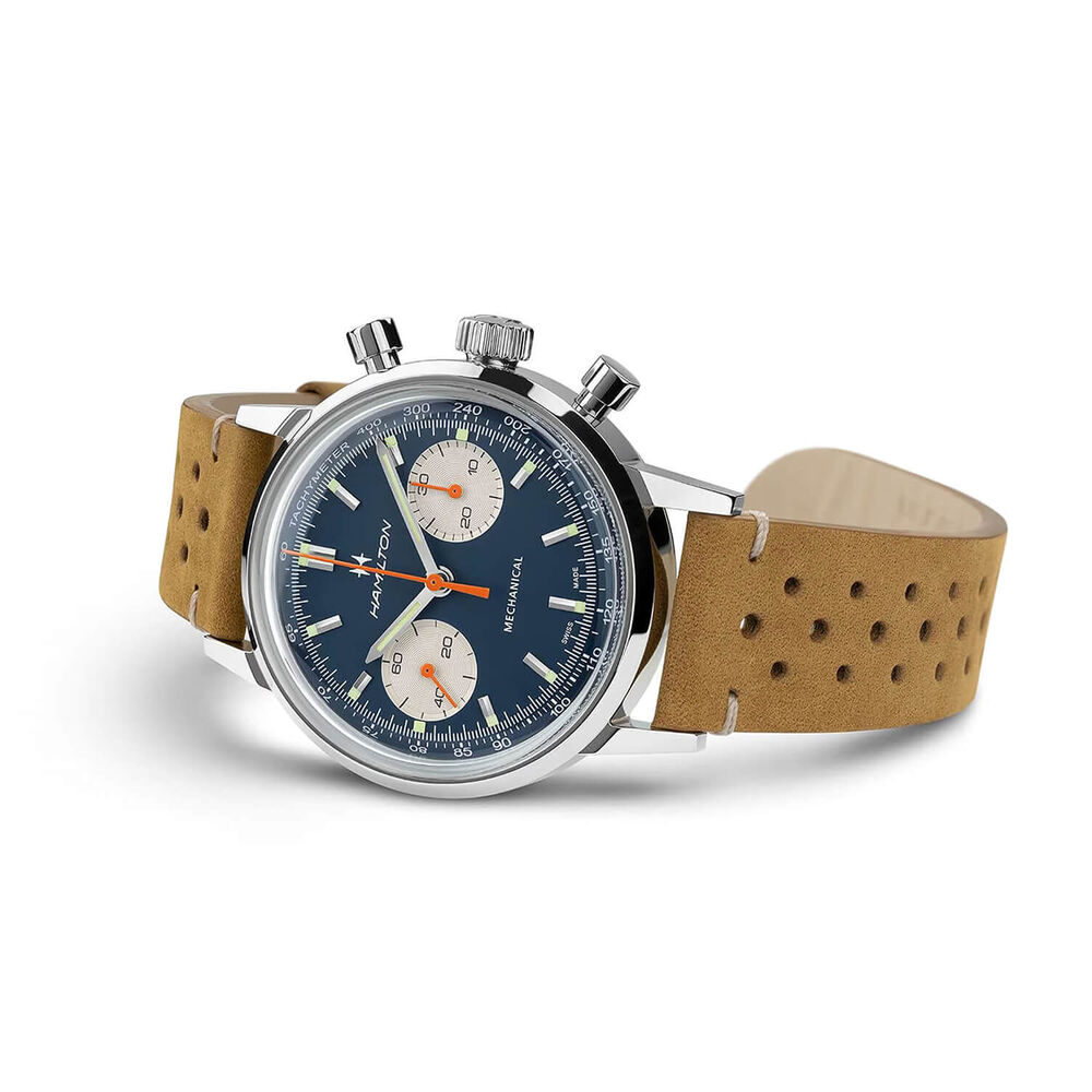 Hamilton American Classic 40mm Blue Dial Brown Leather Strap Chronograph Watch