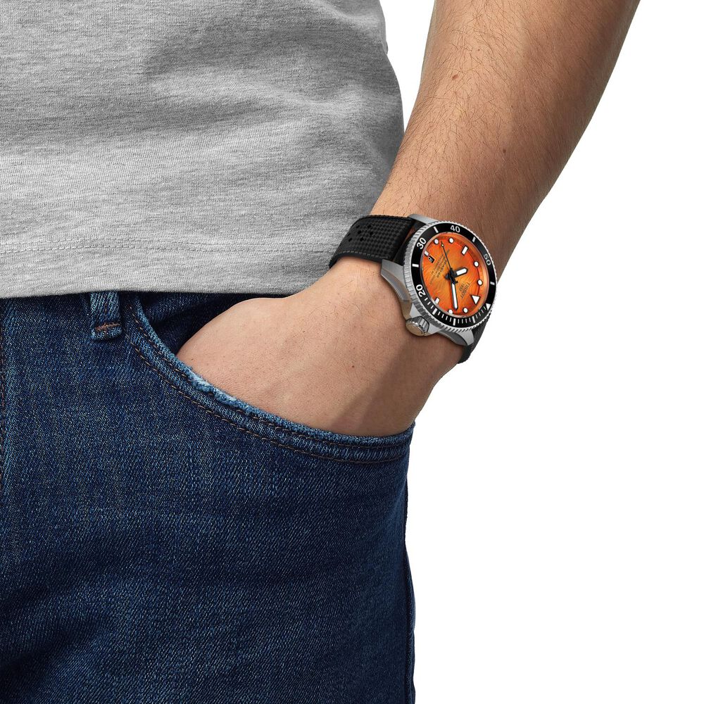 Tissot Seastar 2000 44mm Orange Dial Black Leather Strap Watch