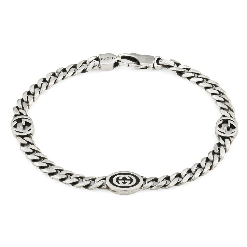Gucci Interlocking Woven Logo Sterling Silver Bracelet (Size M, 6.7")