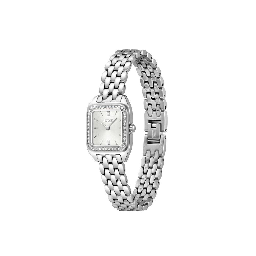 BOSS Mae Petite 22mm Silver Dial Crystal Set Bezel Steel Bracelet Watch