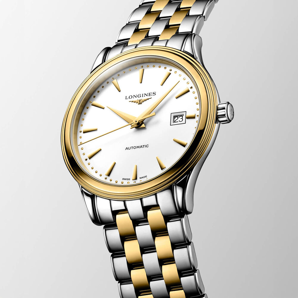 Longines Elegance Flagship Classic 40mm White Dial Yellow Gold PVD Steel Bracelet Watch image number 0