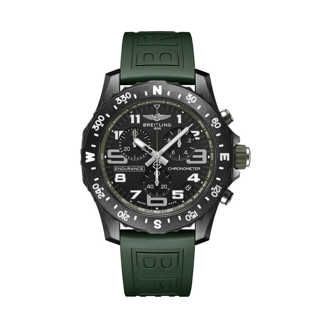 Breitling Endurance Pro 44mm Chronograph Black Dial Green Rubber Strap Watch