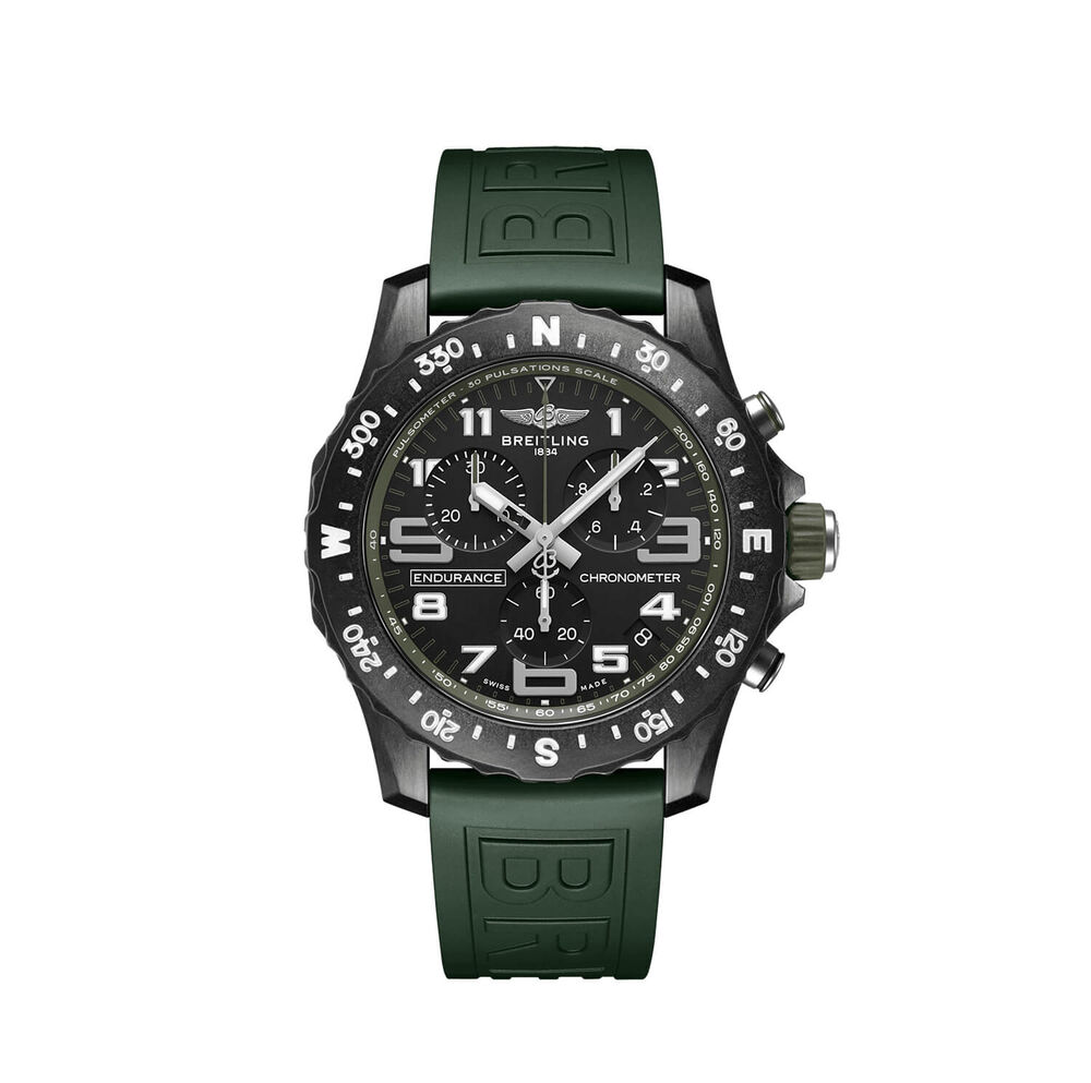 Breitling Endurance Pro 44mm Chronograph Black Dial Green Rubber Strap Watch