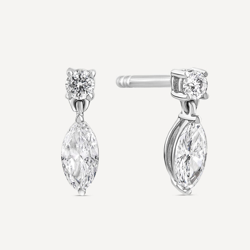 Born Classic 9ct White Gold Lab Grown 0.50ct Marquise & Round Diamond Drop Earrings image number 1