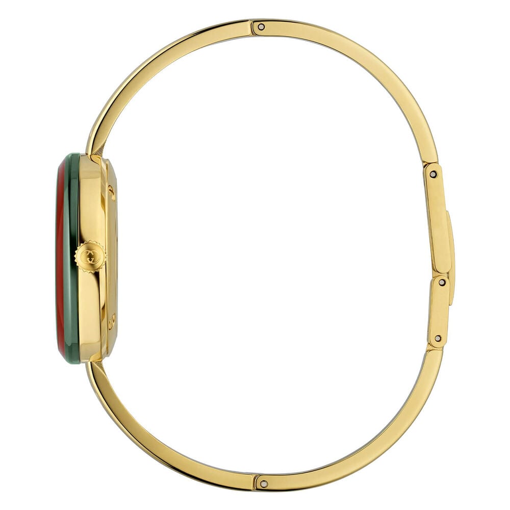 Gucci Play 28mm White Dial Interchangable Bezels Gold Tone Bangle Watch