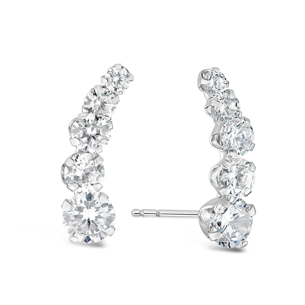 9ct White Gold Cubic Zirconia Five Stone Climber Earrings image number 2
