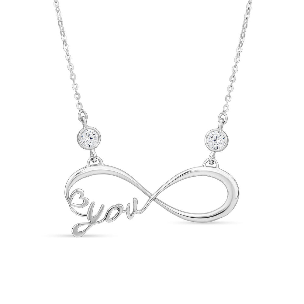 9ct White Gold Infinity Love You Stone Set Pendant image number 0