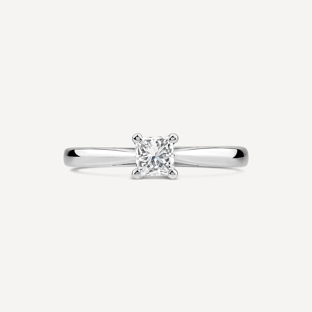 Platinum 0.41ct Princess Diamond Four Claw Solitaire Ring image number 1