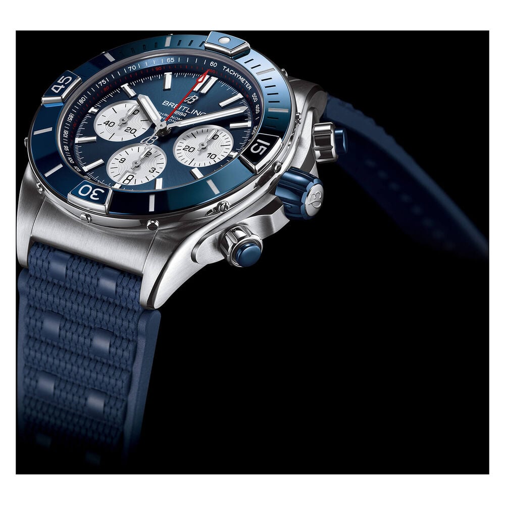 Breitling Super Chronomat 44mm Blue Silver Subdials Ceramic Bezel Watch image number 3