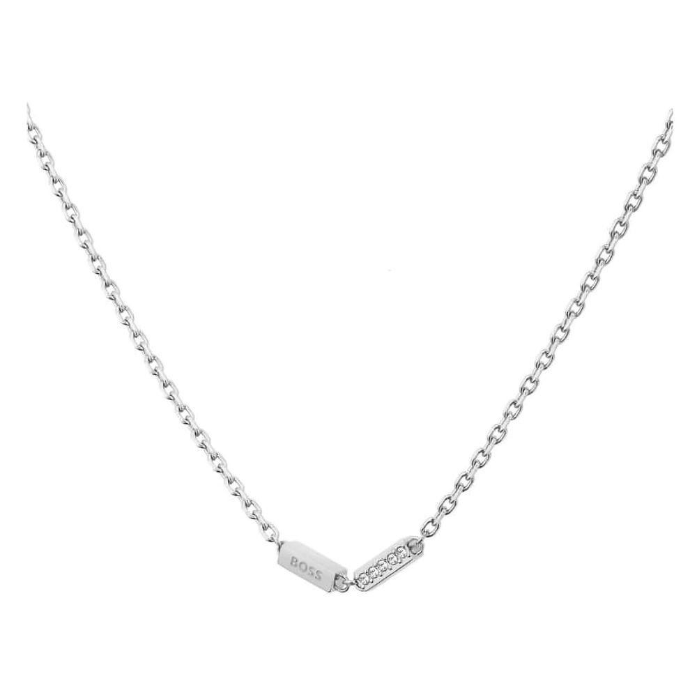 Ladies BOSS Laria Stainless Steel Logo & Crystal Necklace image number 1