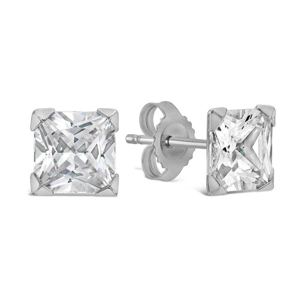 9ct White Gold 6mm Princess Cut Cubic Zirconia Stud Earrings