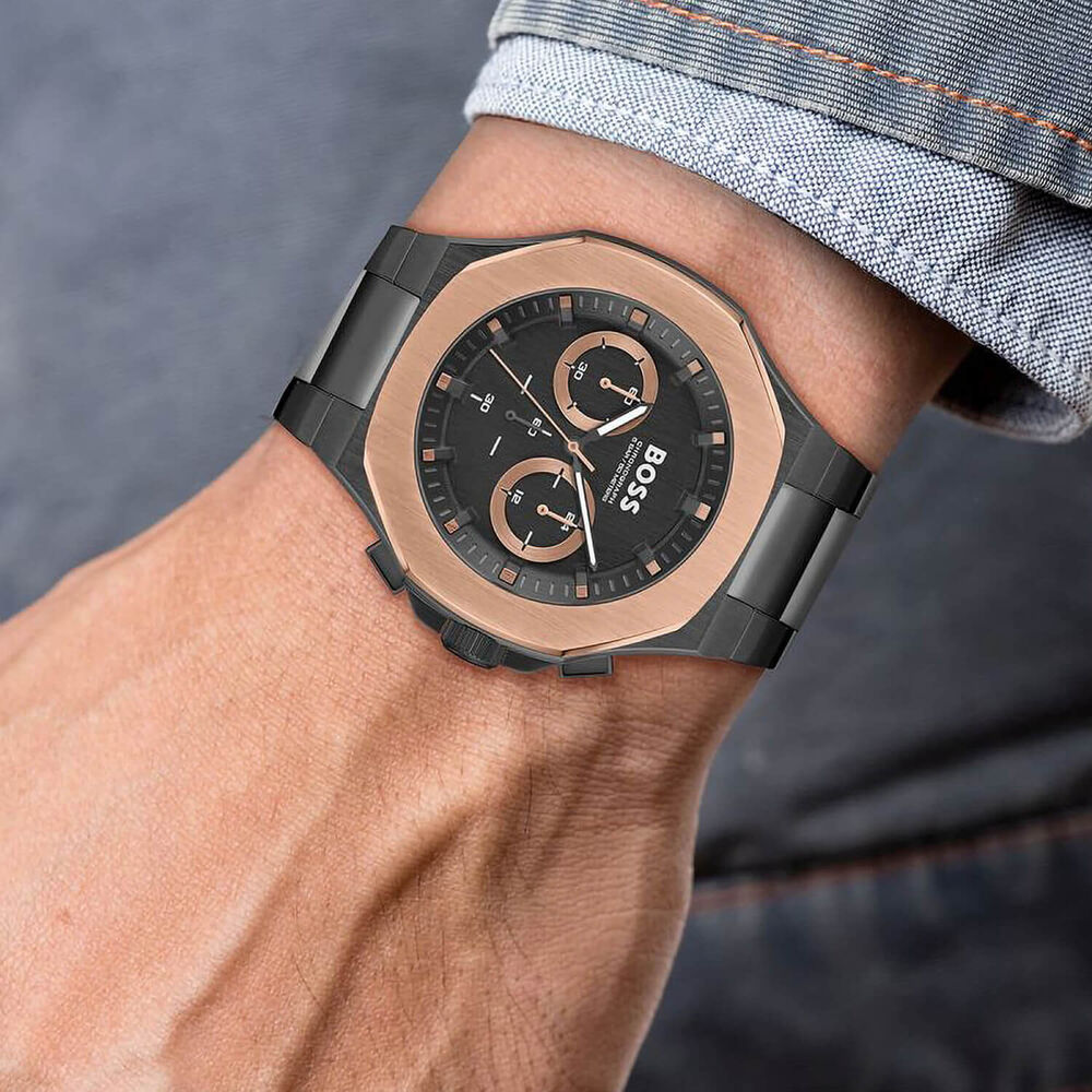 BOSS Taper 45mm Black Copper Chronograph Dial IP Bracelet Watch image number 4