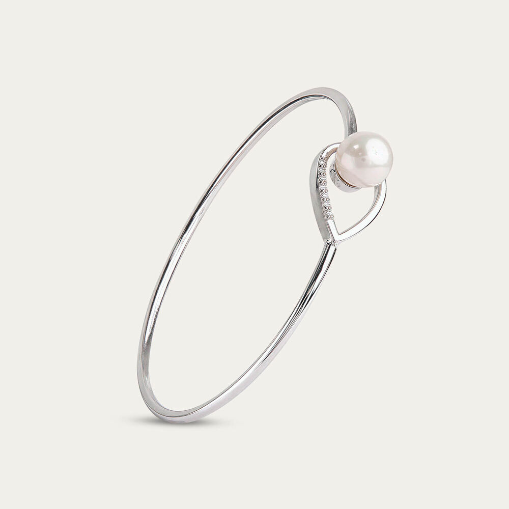 Sterling Silver Pearl & Cubic Zirconia Loop Bangle