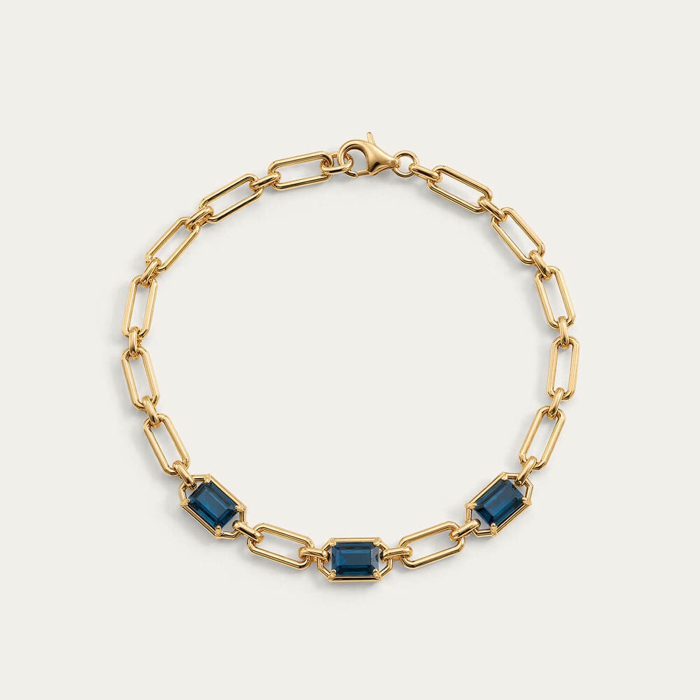 Sterling Silver Yellow Gold Plated Vermeil Rectangular Sapphire Link Bracelet