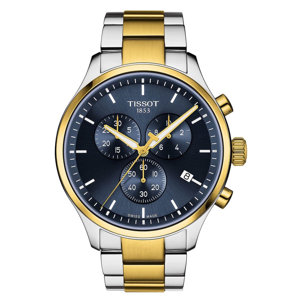 Tissot Chrono XL 45mm Blue Chrono Steel & Yellow Gold PVD Bracelet Watch image number 0