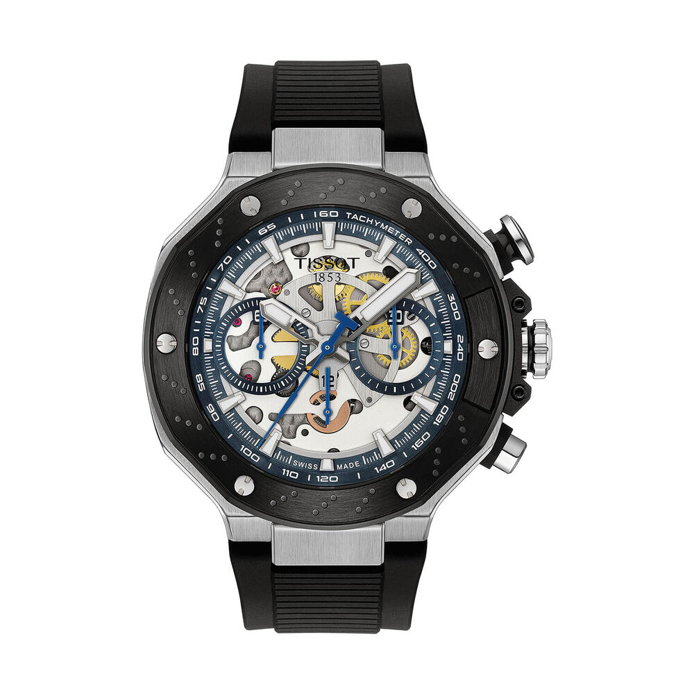 Tissot T-Race MotoGP Automatic Chronograph 45mm Transparent Dial Black Rubber Strap Watch
