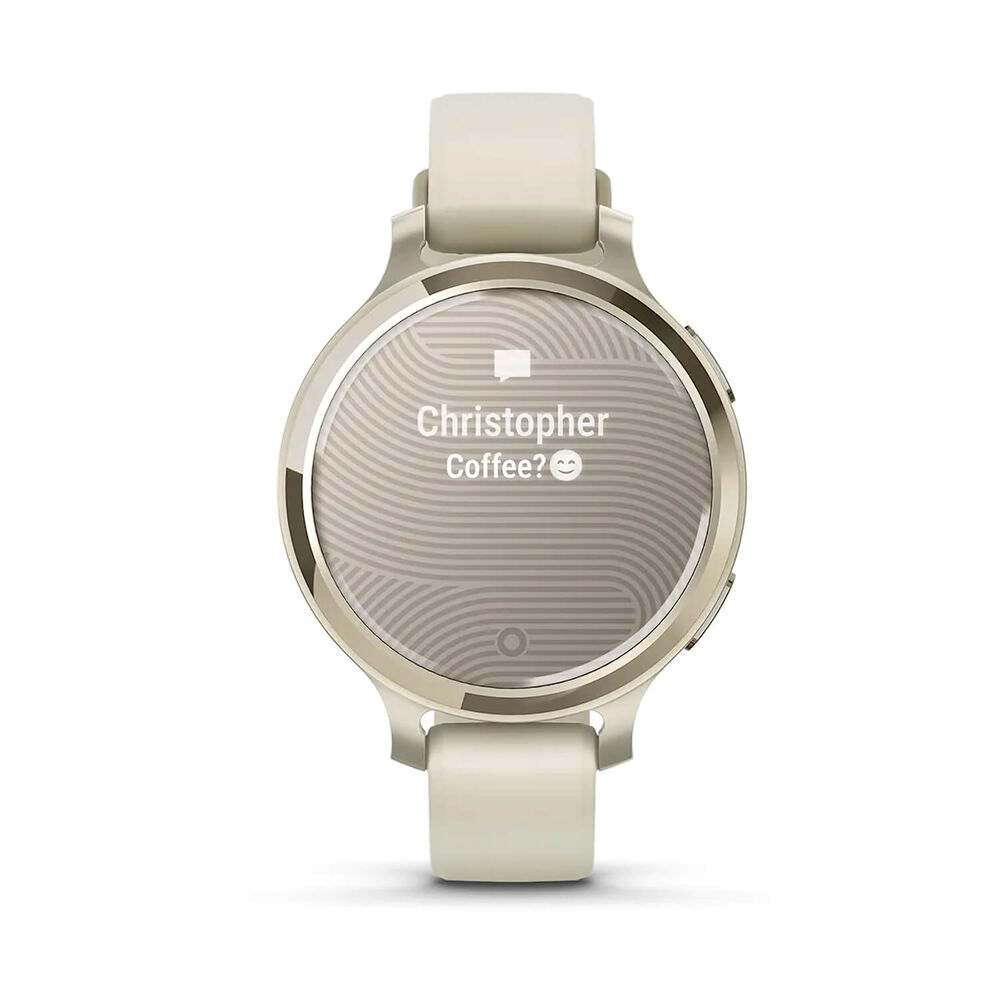 Garmin Lily® 2 Active Lunar Gold Bezel Bone Silicone Strap Watch image number 3