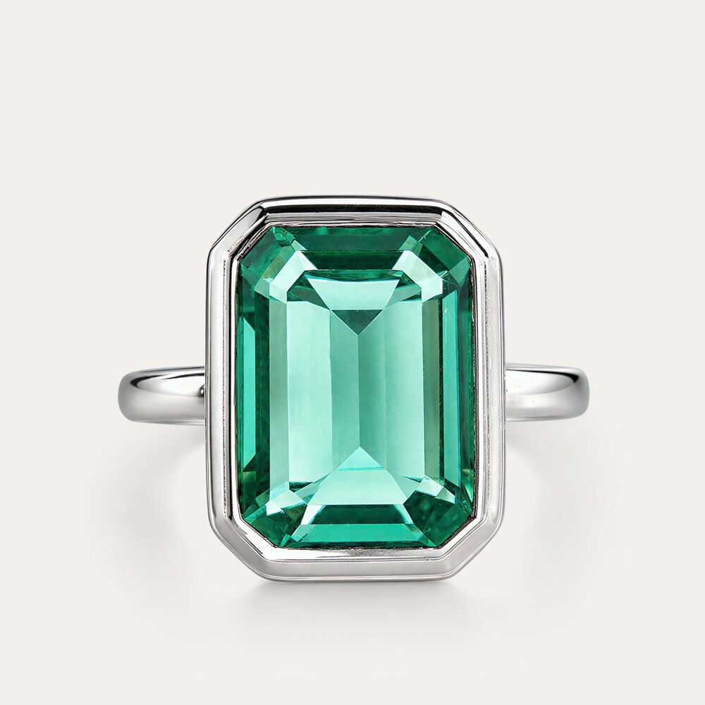 Sterling Silver Rectangular Green Quartz Bezel Set Ring