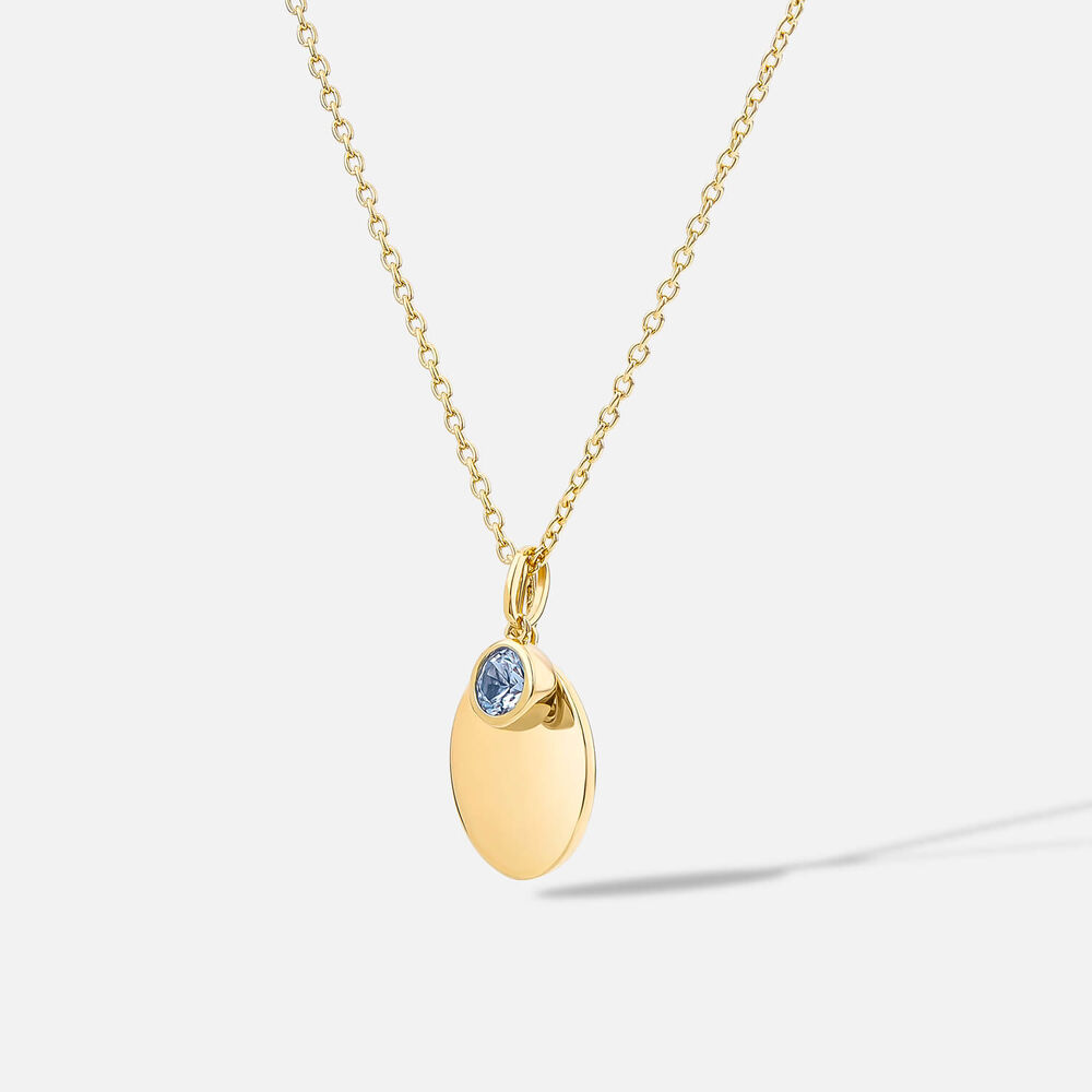 Yellow Gold Plated Vermeil Sterling Silver December Birthstone Sky Blue Stone Disc Pendant