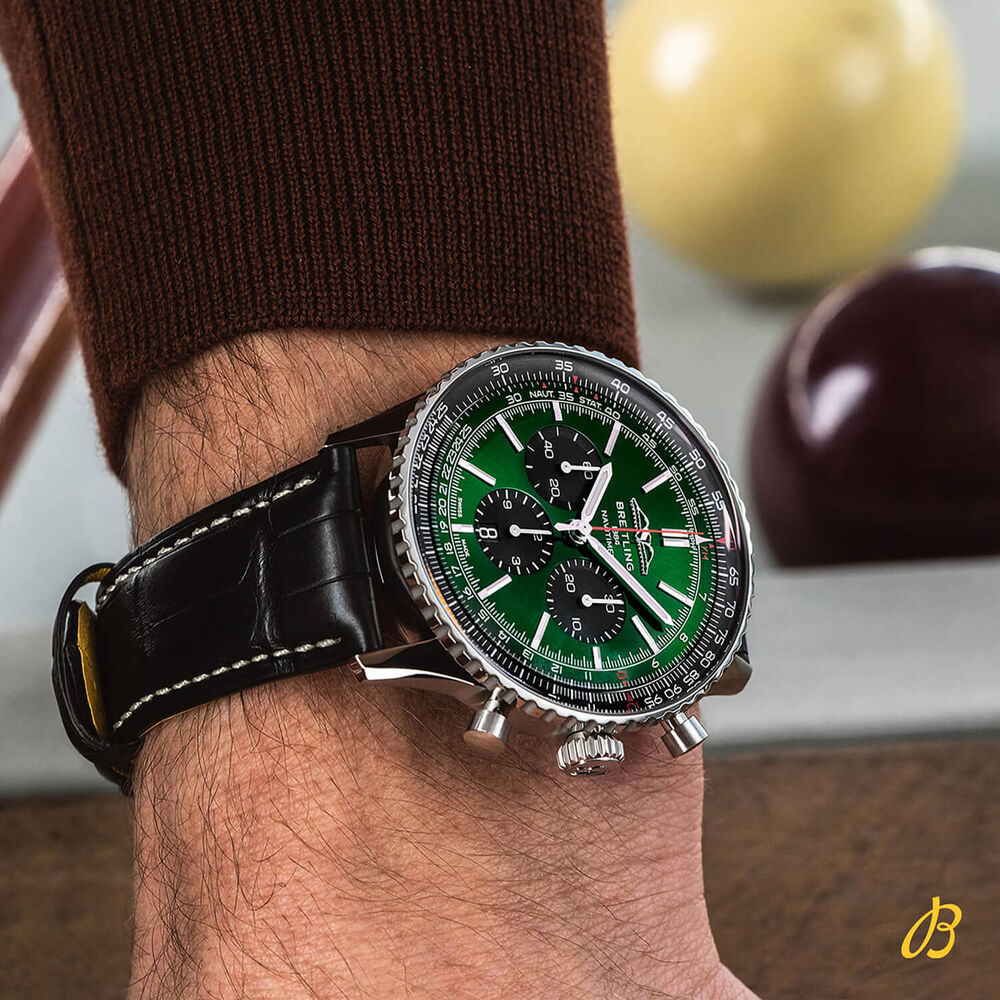 Breitling Navitimer B01 Chronograph 46 Green Dial Black Details Black Strap Watch image number 1