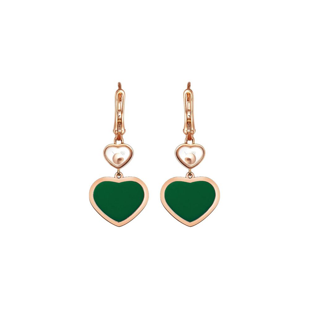 Chopard Happy Heart 18ct Rose Gold Malachite Diamond Drop Earrings