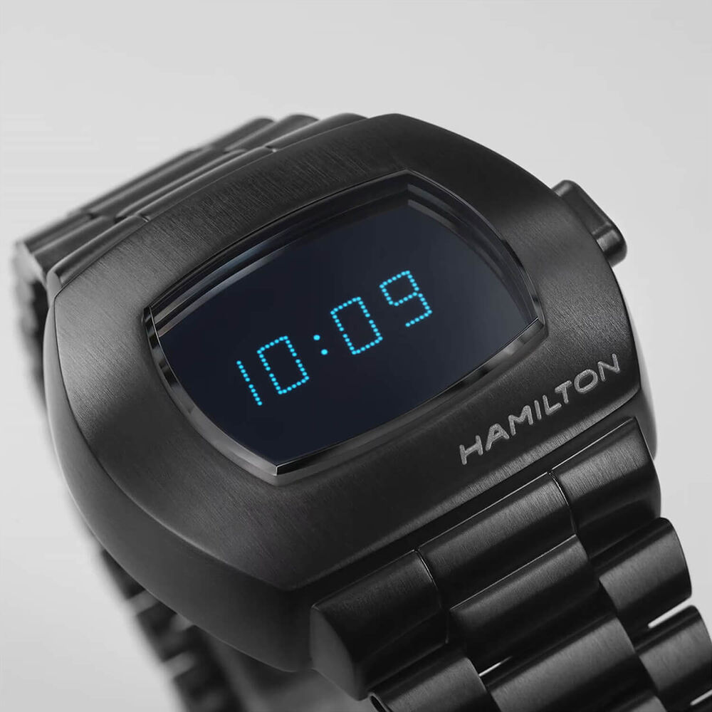 Hamilton American Classic PSR Digital Quartz 41mm Blue Dial PVD Black Steel Bracelet Watch image number 2