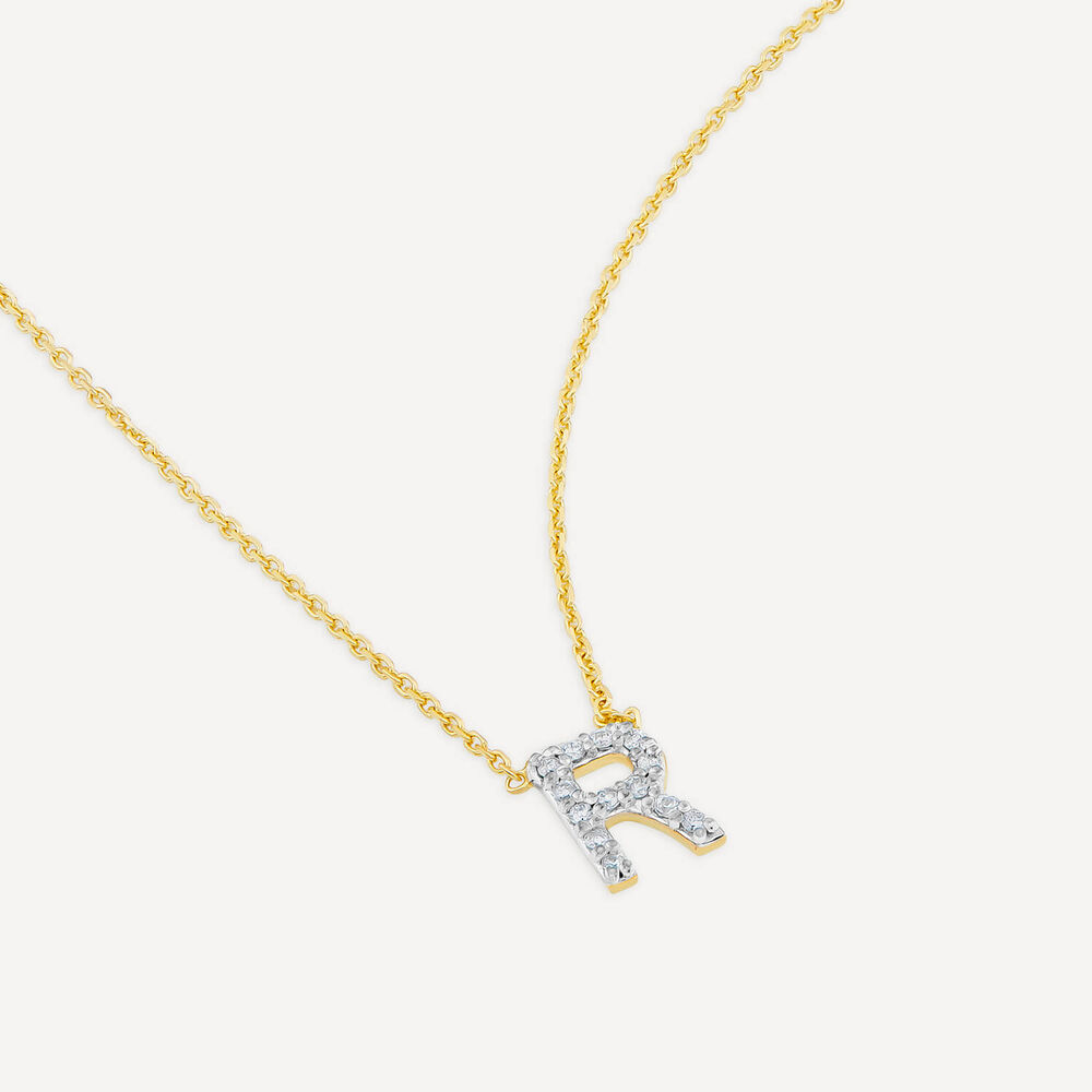 9ct Yellow Gold Petite 0.052ct Diamond Initial "R" Necklet image number 3