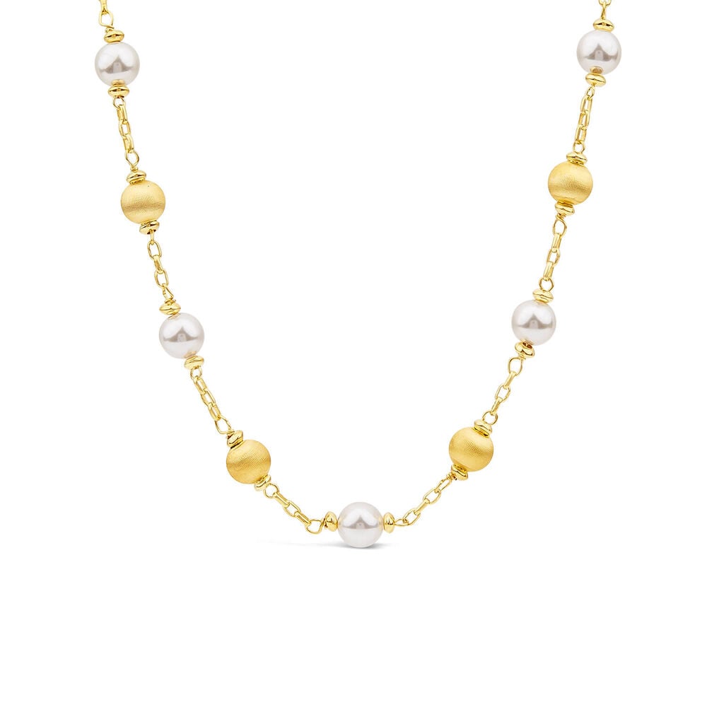 Yellow Gold Plated Sterling Silver Pearls & Matte Beads Necklets