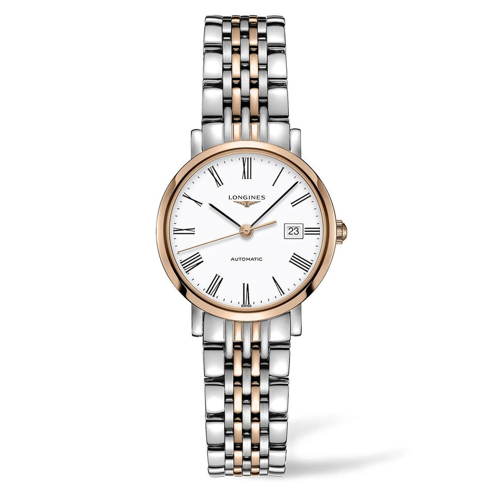 Longines Elegance Automatic White 18ct Rose Gold Steel Bracelet Watch image number 0