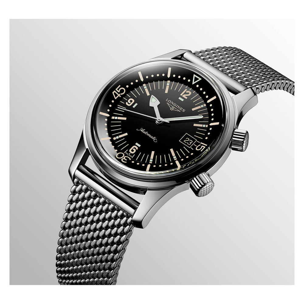 Longines Legend Diver Automatic Black Dial Steel Bracelet Men's Watch image number 3