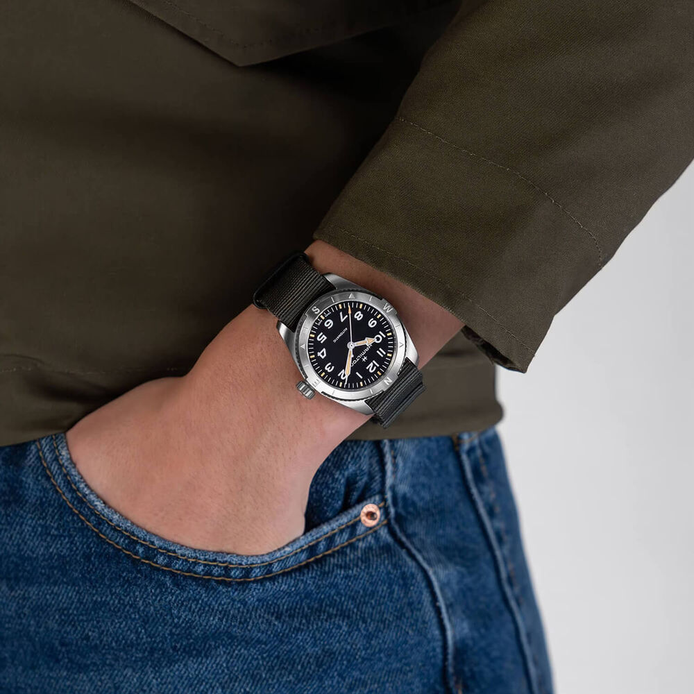 Hamilton Khaki Field Expedition Auto 41mm Black Dial Grey NATO Strap Watch image number 5