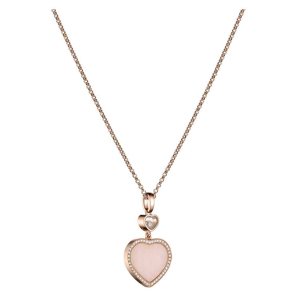 Chopard Happy Hearts 18ct Rose Gold Pink Opal 0.24ct Diamond Pendant image number 1