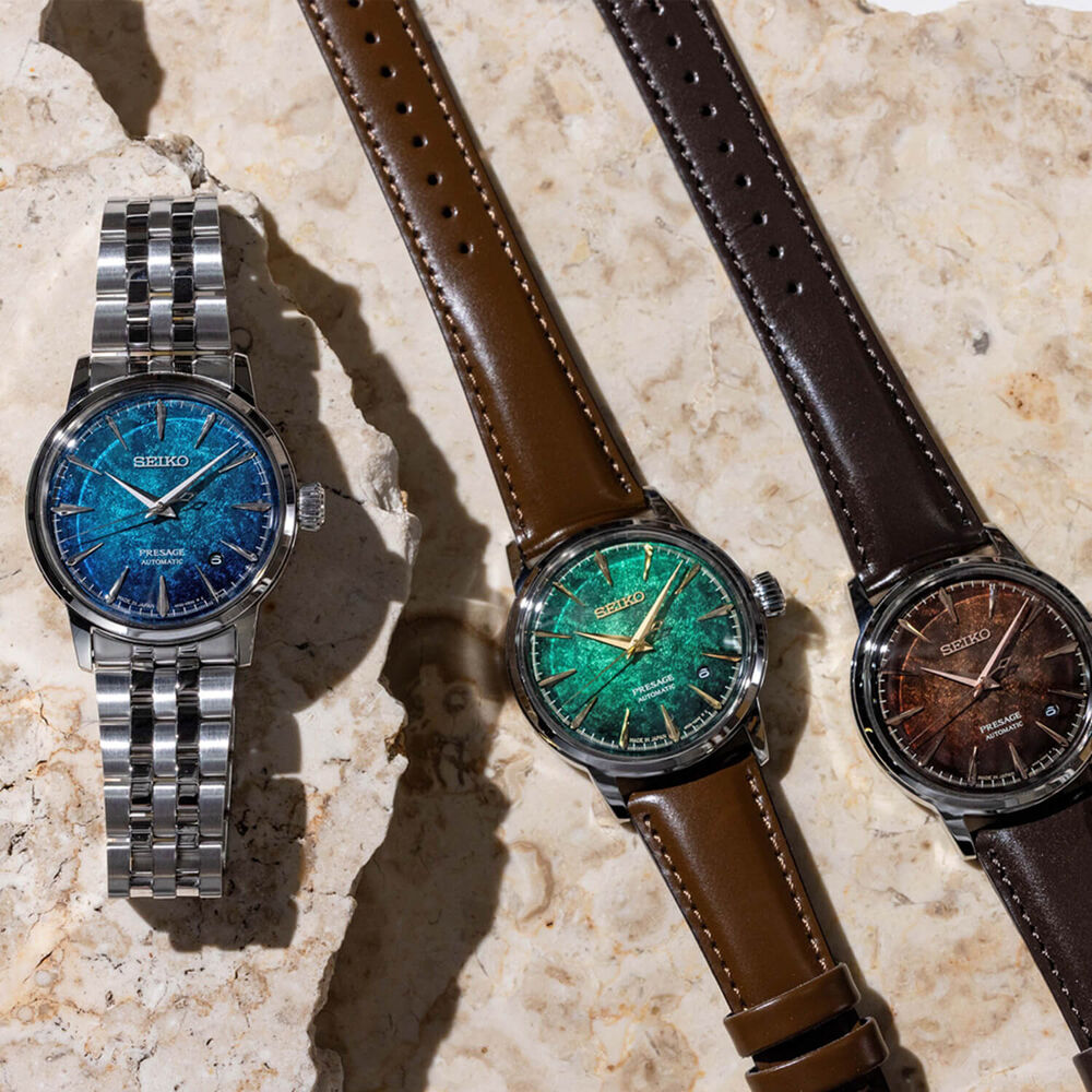 Seiko Presage Cocktail Time Crushed Ice &lsquo;Emerald Mist&rsquo; 38.5mm Blue Dial Steel Bracelet Watch