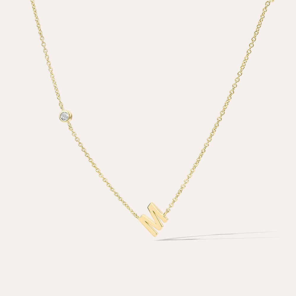 Yellow Gold Plated Vermeil Sterling Silver 0.06ct Lab Grown Diamond Initial M Necklet